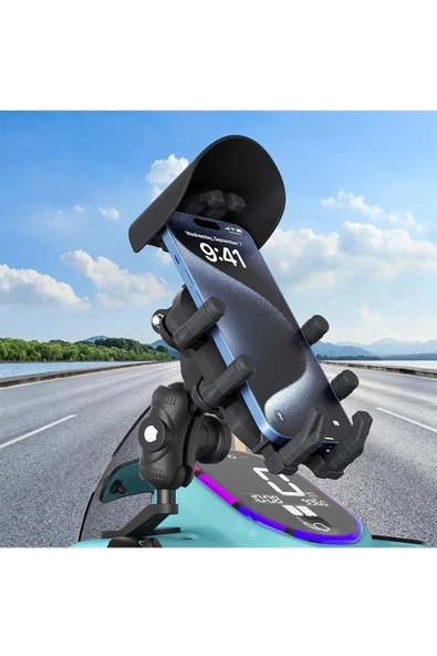Ayna Bağlantılı Güneş Ve Yağmur Korumalı 360° Derece Ayarlanabilir Motosiklet Telefon Tutucu - 4