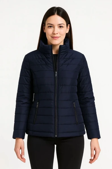 Kadın Bomber Mont Ceket – Su İtici Kumaş, Kapitone Astarlı, Fermuarlı, Kışlık - Lacivert - Resim 2