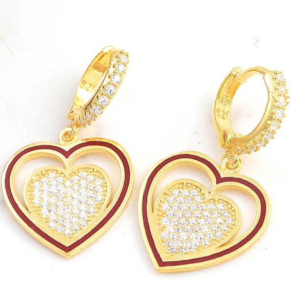 ​Gümüş Gold Sallantılı Kalp Kadın Küpe ürün görseli 1