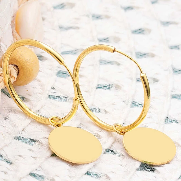 Gümüş Gold Sallantılı Halka Kadın Küpe ürün görseli 1