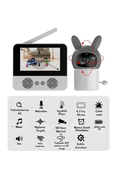 Bebek Kamerası Kumandalı Monitörlü Karşılıklı Konuşma Özellikli , Hatırlatıcılı Ip Bebek Kamerası - 3