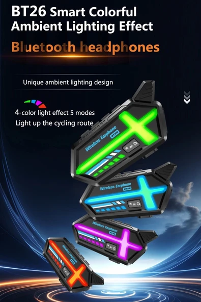 Bt26 Motosiklet Kask Kulaklık Bluetooth Rgb Işıklı 2 Eşleşme Özellikli 1000 Mah Intercom - 3