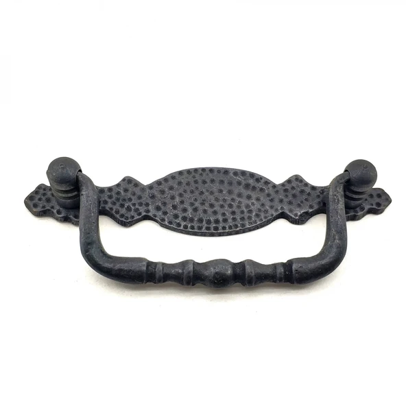 Antika Tarz Dekoratif Pirinç Dövme Sallantı Kapı Kulbu - 43x118 Mm, Oksit