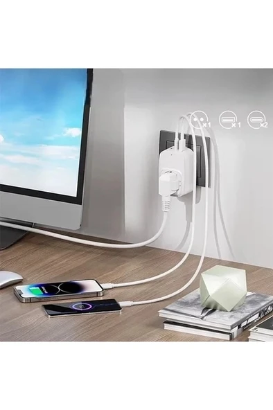 Tekli Yüksek Voltaj Korumalı Duvar Prizi 2x Type-c 1x Usb Çıkışlı Priz Grup Priz Çoğaltıcı Siyah - 2
