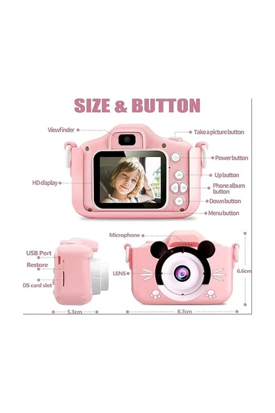 Çocuk Dijital Fotoğraf Makinası 20 Mp Video Kaydedici 2.0 İnç Çift Kameralı - 2