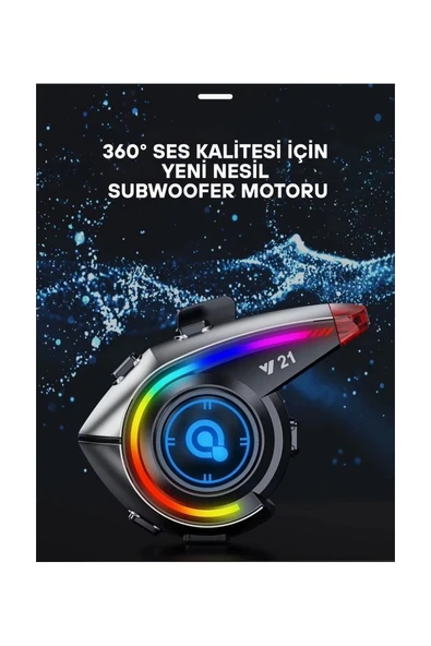 Y21 Rgb Işık Efektli Intercom Bluetooth Motosiklet Kask Kulaklığı Intercom Kulaklık - 4