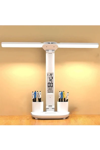 Led Dokunmatik Katlanabilir Masa Lambası Takvim Sıcaklık Saat Şarjlı Masa Lambası - 2