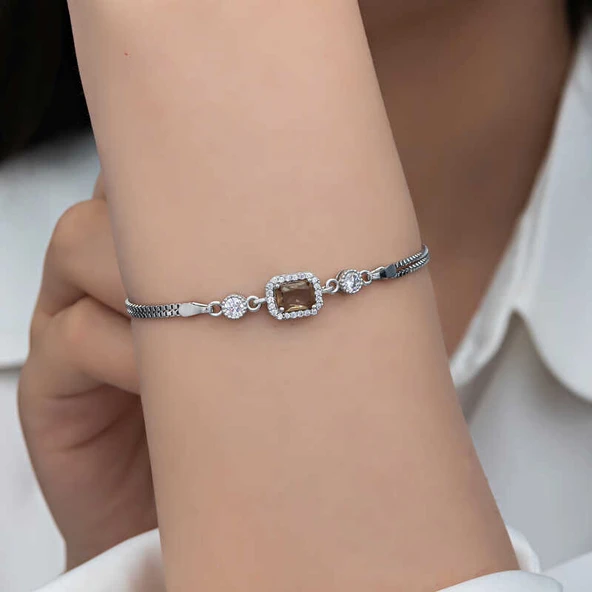 ​Gümüş Kare Zultanit Taşlı Kadın Bileklik - Resim 2