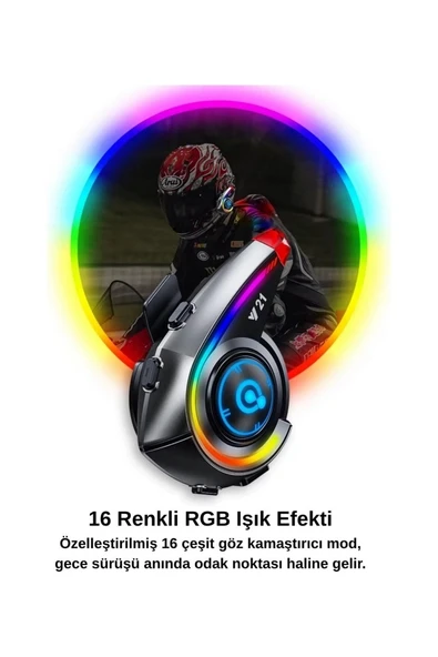 Y21 Rgb Işık Efektli Intercom Bluetooth Motosiklet Kask Kulaklığı Intercom Kulaklık - 3