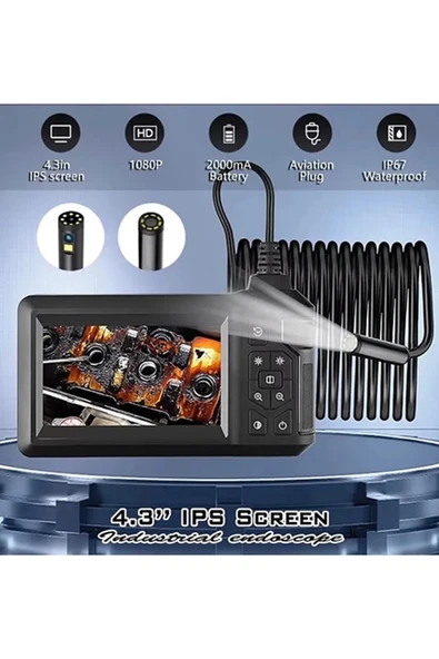 Vtn-093 Ekranlı Çift Kameralı 30 Metre Sert Kablo Yılan Endoskop Kamera 8 Mm 4.3 Inc - 3