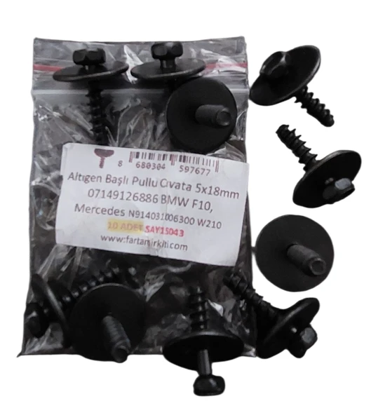Altıgen Başlı Pullu Cıvata 5x18mm 07149126886 BMW F10, Mercedes N914031006300 W210 (10 ADET) 15043 MARKA İLE UYUMLU