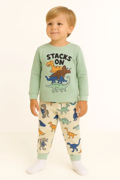 Erkek Çocuk Dinazor Desenli Pamuklu Pijama Takımı ürün görseli