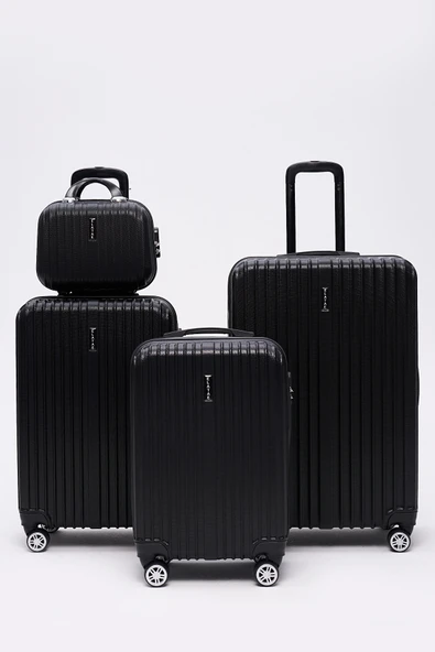 4'lü Valiz Seti Elatae Valiz Büyük - Orta - Kabin Boy ve Makyaj Siyah 1020 ürün görseli