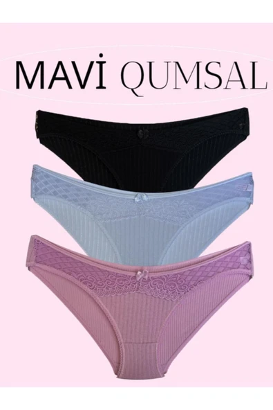 Önü Dantelli Ribana Bikini 3'lü Set ürün görseli