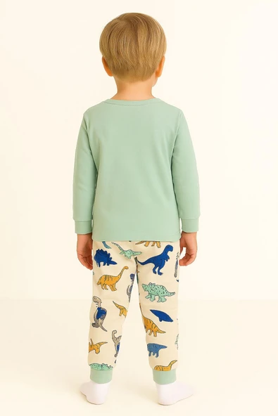 Erkek Çocuk Dinazor Desenli Pamuklu Pijama Takımı - Resim 4