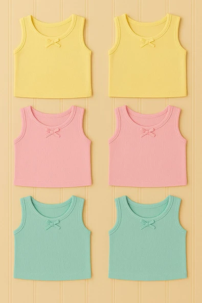 Kız Çocuk Renkli Ribana Atlet 6'lı Set - Rahat ve Nefes Alabilen Yazlık Atlet 3 Renkli ürün görseli