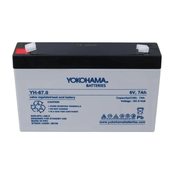 Yokohama YH-67.0 6 Volt - 7 Amper Akü (150x50x94 mm) - Resim 3
