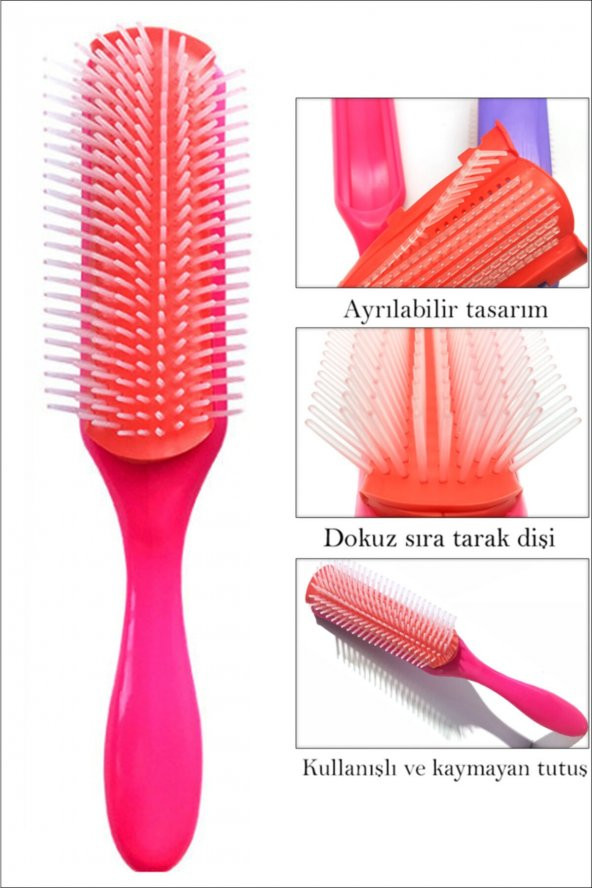 Styling Brush 9 Sıra Şekillendirme Fırçası Curly Girl Kıvırcık Kız Metodu Fırçası PEMBE - 4