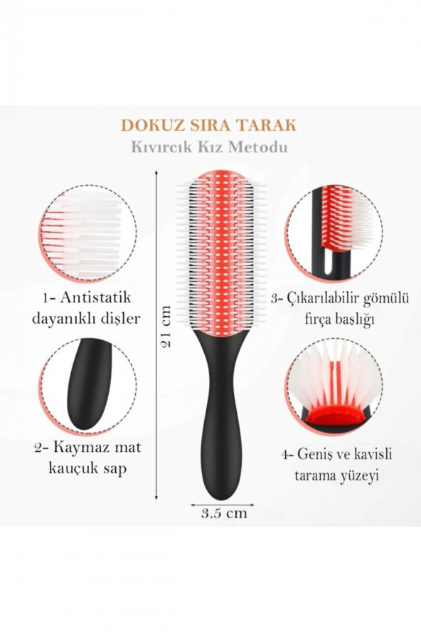 Styling Brush 9 Sıra Şekillendirme Fırçası Curly Girl Kıvırcık Kız Metodu Fırçası PEMBE - 8