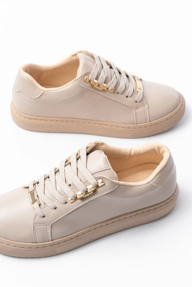 P-910 Bej Bağcıklı Taban Dikişli Günlük Kadın Spor - Resim 4