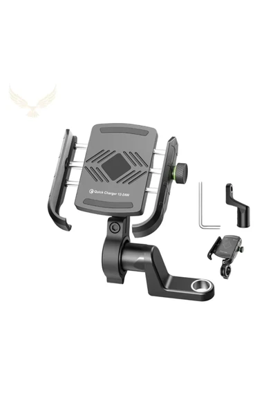Motosiklet Gidon Ve Ayna Bağlantılı Motor Ve Bisiklet Uyumlu Telefon Tutucu 12-24w Hızlı Şarj - 3