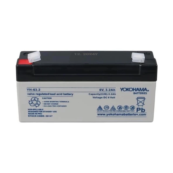 Yokohama YH-63.2 6 Volt - 3.2 Amper Akü (125x33x60 mm) - 3