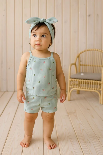 Kız Çocuk İp Askılı Ribana Atlet 6'lı Set Pamuklu Rahat Kumaş Desenli ve Renkli - Resim 7