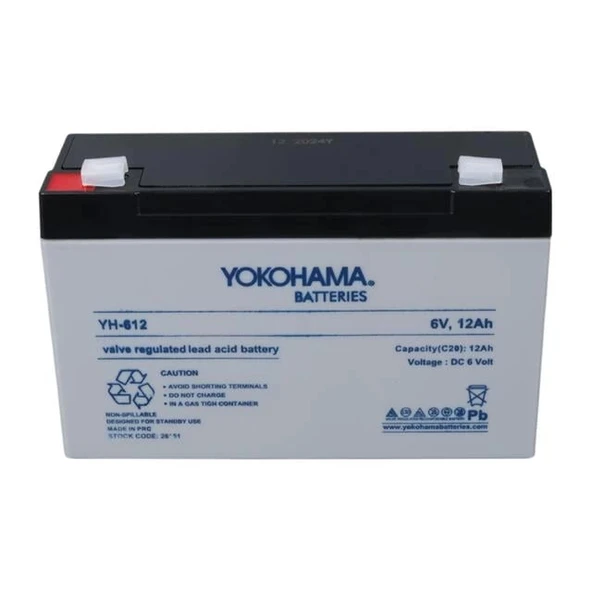 Yokohama YH-612 6 Volt - 12 Amper Akü (150x50x94 mm) - 3