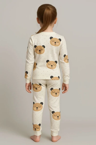 Kız Çocuk Ayıcık Desenli Pamuklu Pijama Takımı - Resim 4