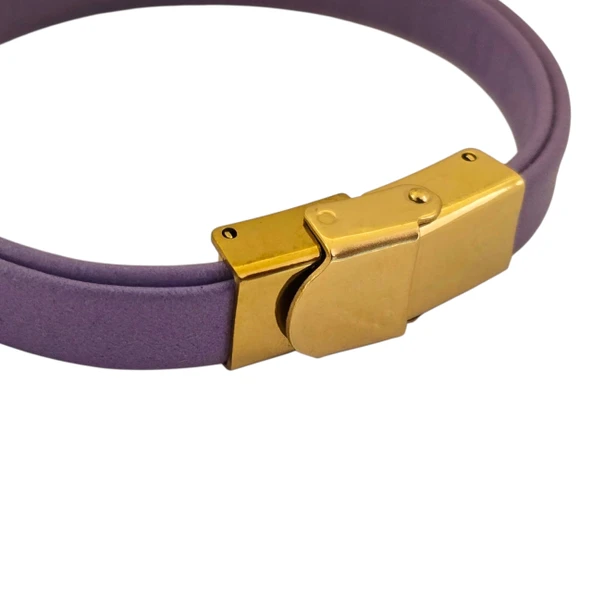 14 Ayar Altın Plakalı Harfe Özel Doğal Mor Derili Taç Figürlü Hediye Bileklik-513 - Resim 4