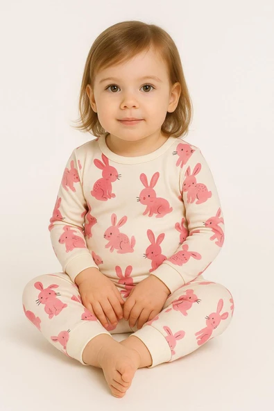 Kız Çocuk Uzun Kollu Pamuklu Desenli Pijama Takımı - Resim 2