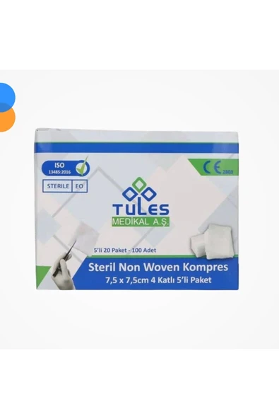 Tules Steril Spanç (Non Woven) 7,5cm x 7,5cm 4 kat 100'lü Kutu