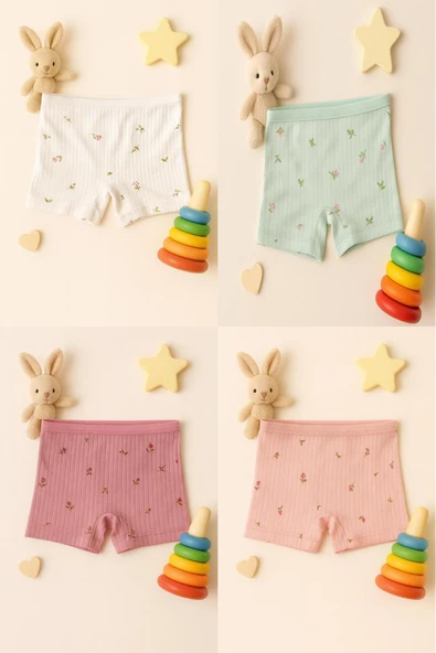 Kız Çocuk Ribana Boxer Külot 6'lı Set Rahat Esnek Pamuklu , Ekru,Pembe,Vizon,Yeşil ürün görseli