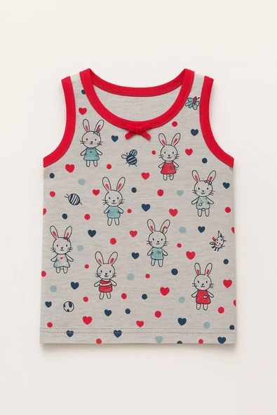 Kız Çocuk Emprime Desenli Pamuklu Atlet 6'lı Set - Resim 5