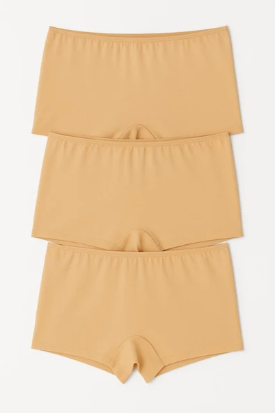 Şort Dikişsiz Lazer Kesim – Yüksek Bel Lastikli Beyaz Rahat Kadın İç Giyim 3’lü Set Ten Rengi - Resim 2