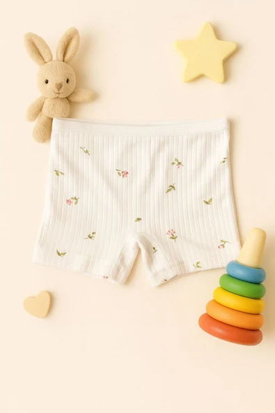 Kız Çocuk Ribana Boxer Külot 6'lı Set Rahat Esnek Pamuklu , Ekru,Pembe,Vizon,Yeşil - Resim 2