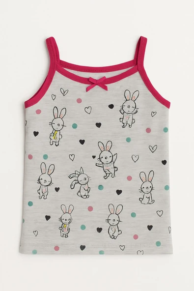 Kız Çocuk İp Askılı Atlet 6'lı Set Emprime Desenli Pamuklu - Resim 3