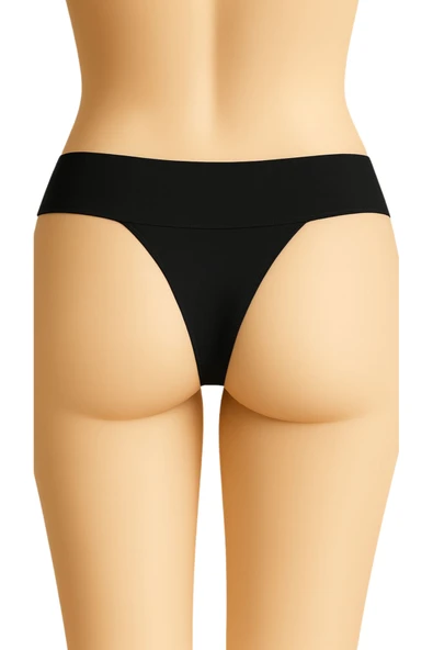 Kadın Tanga Külot 3'lü Set Dikişsiz Lazer Kesim, Ten,Siyah ve Beyaz Renk - Resim 4