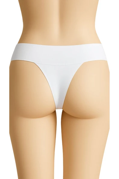 Kadın Tanga Külot 3'lü Set Beyaz Renk Dikişsiz Lazer Kesim - Resim 3