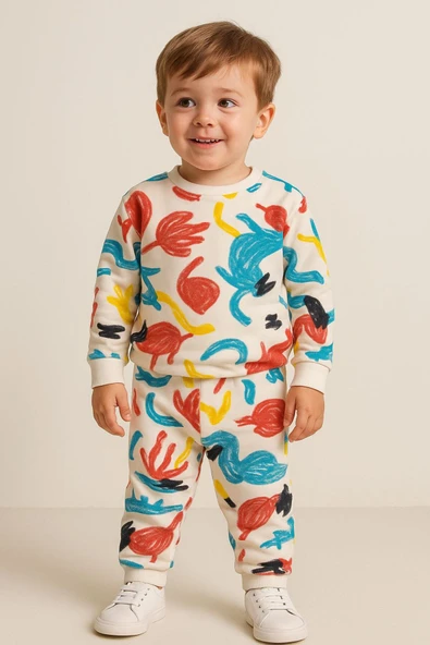 Erkek Çocuk Hayvan Figürlü Renkli Pamuklu Pijama Takımı ürün görseli