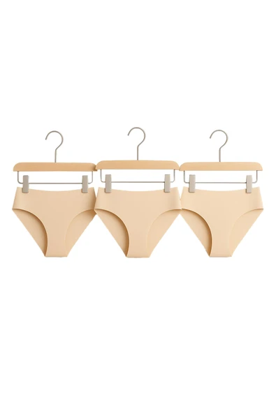 Kadın Bikini Külot 3'lü Set Ten Rengi Dikişsiz Lazer Kesim Bel Lastikli ürün görseli