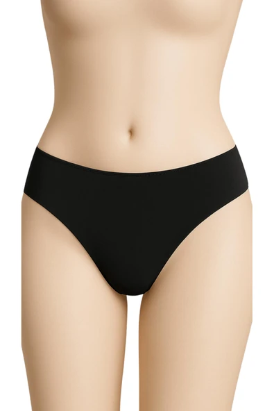 Kadın Bikini Külot 3'lü Set Siyah Renk Dikişsiz Lazer Kesim Bel Lastikli - Resim 2