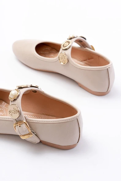 İNF-6363 Bej Baret Tokalı Günlük Bayan Ayakkabı - Resim 5