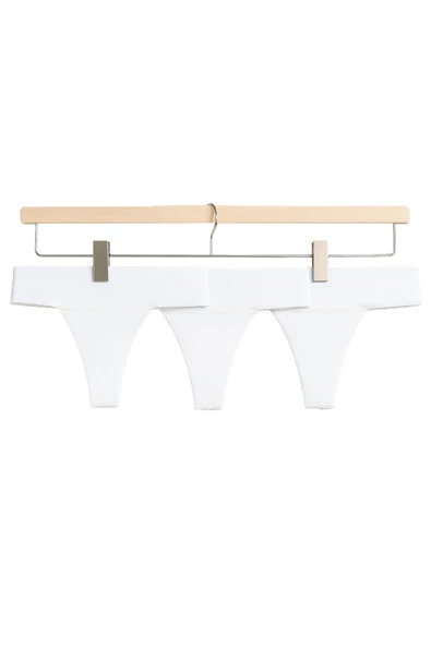 Kadın Tanga Külot 3'lü Set Beyaz Renk Dikişsiz Lazer Kesim ürün görseli