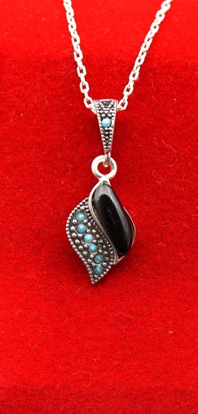 925 Ayar Kadın Oltu Taşı Kadın Kolye sk000126 - Resim 3