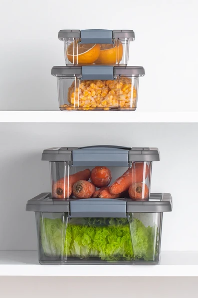 Porsima 466 4'lü Çok Amaçlı Dikdörtgen Sızdırmaz Kapaklı Gıda Erzak Saklama Kabı Seti Gri - Resim 2