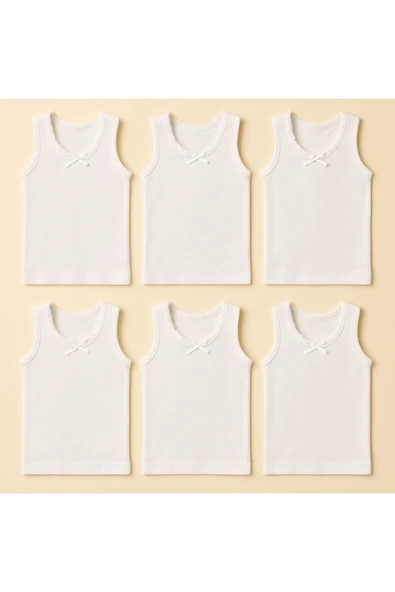Kız Çocuk Ribana Geniş Askılı Atlet 6'lı Set - Rahat ve Dayanıklı Yazlık Atlet Beyaz Renk ürün görseli