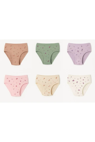 Kız Çocuk Derby Ribana Desenli Pamuklu Külot 6'lı Set ürün görseli