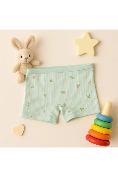 Kız Çocuk Ribana Boxer Külot 6'lı Set Rahat Esnek Pamuklu , Ekru,Pembe,Vizon,Yeşil - Resim 5