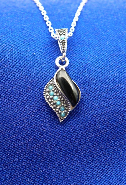 925 Ayar Kadın Oltu Taşı Kadın Kolye sk000126 - Resim 2